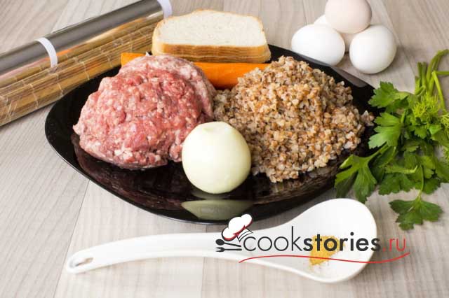Мясной рулет с гречкой